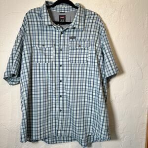 Wrangler Size 3XL Short Sleeve Button Down Plaid White Blue Casual Office